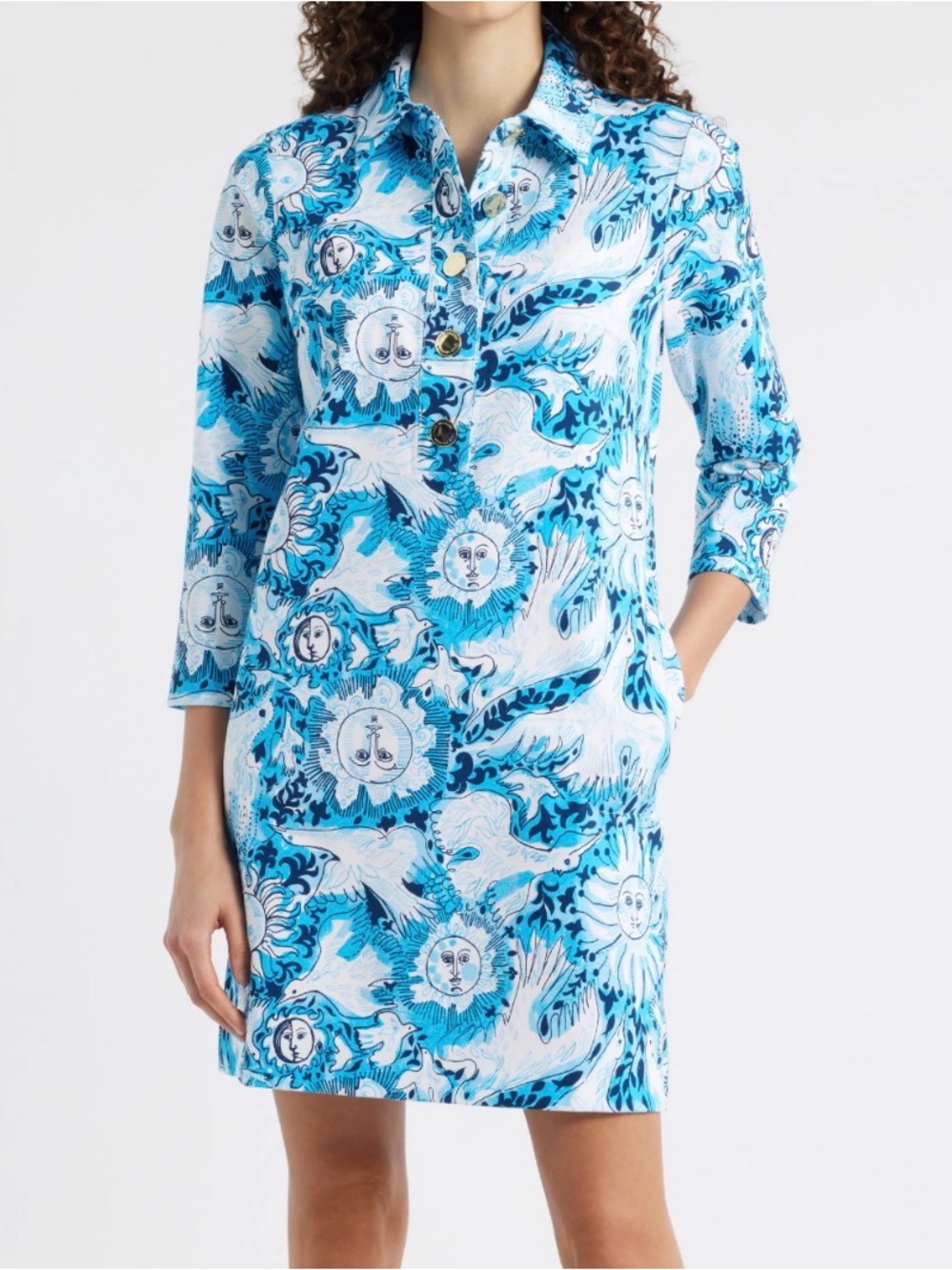 Lilly Pulitzer Blue & White Sun gabi seagull rare Printed Mini Shirt Dress